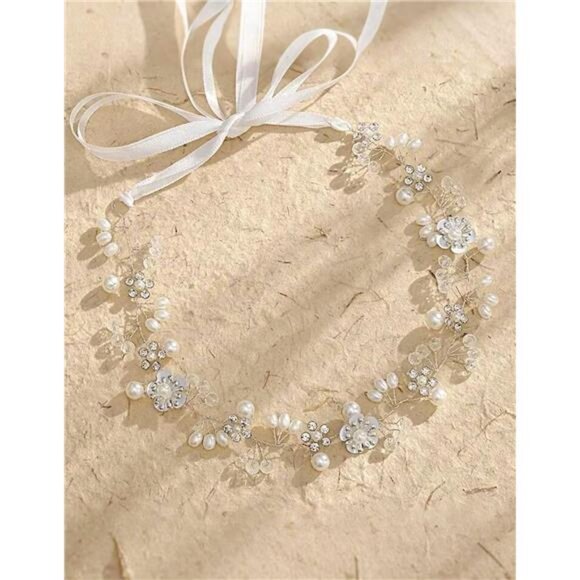 Crystal Headpiece, Flower Hair Accessories, Gold - Picture 6 of 7